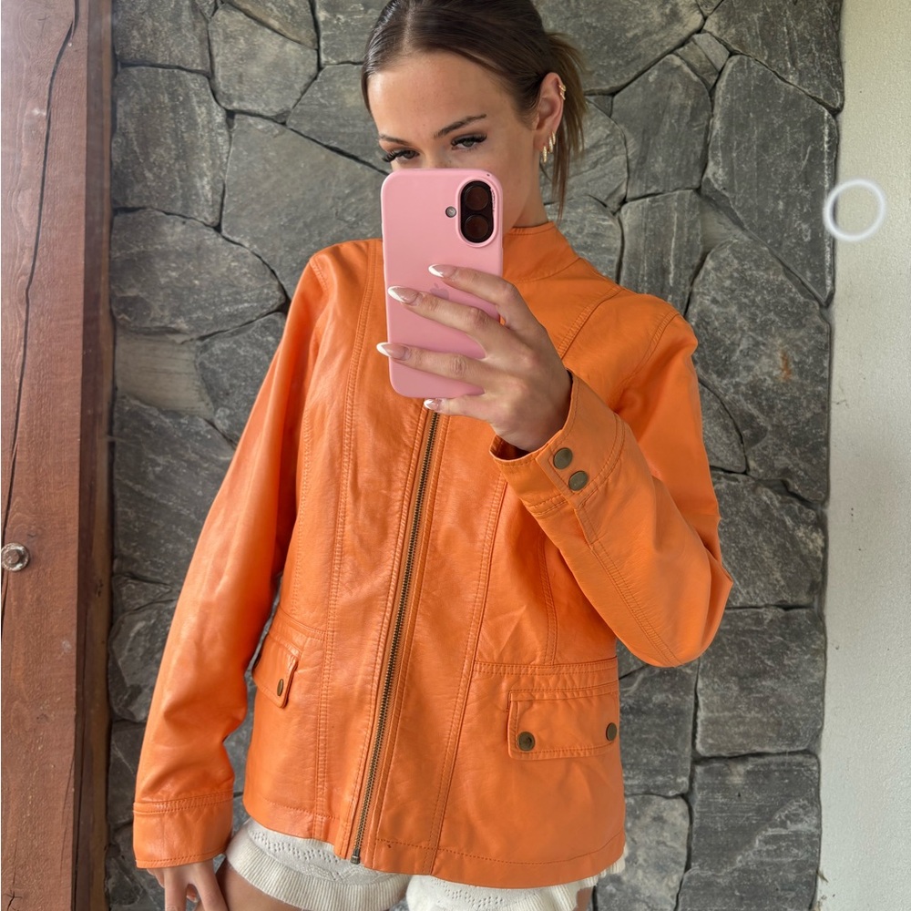 Northern Reflections Orange Leather Jacket Casual Style